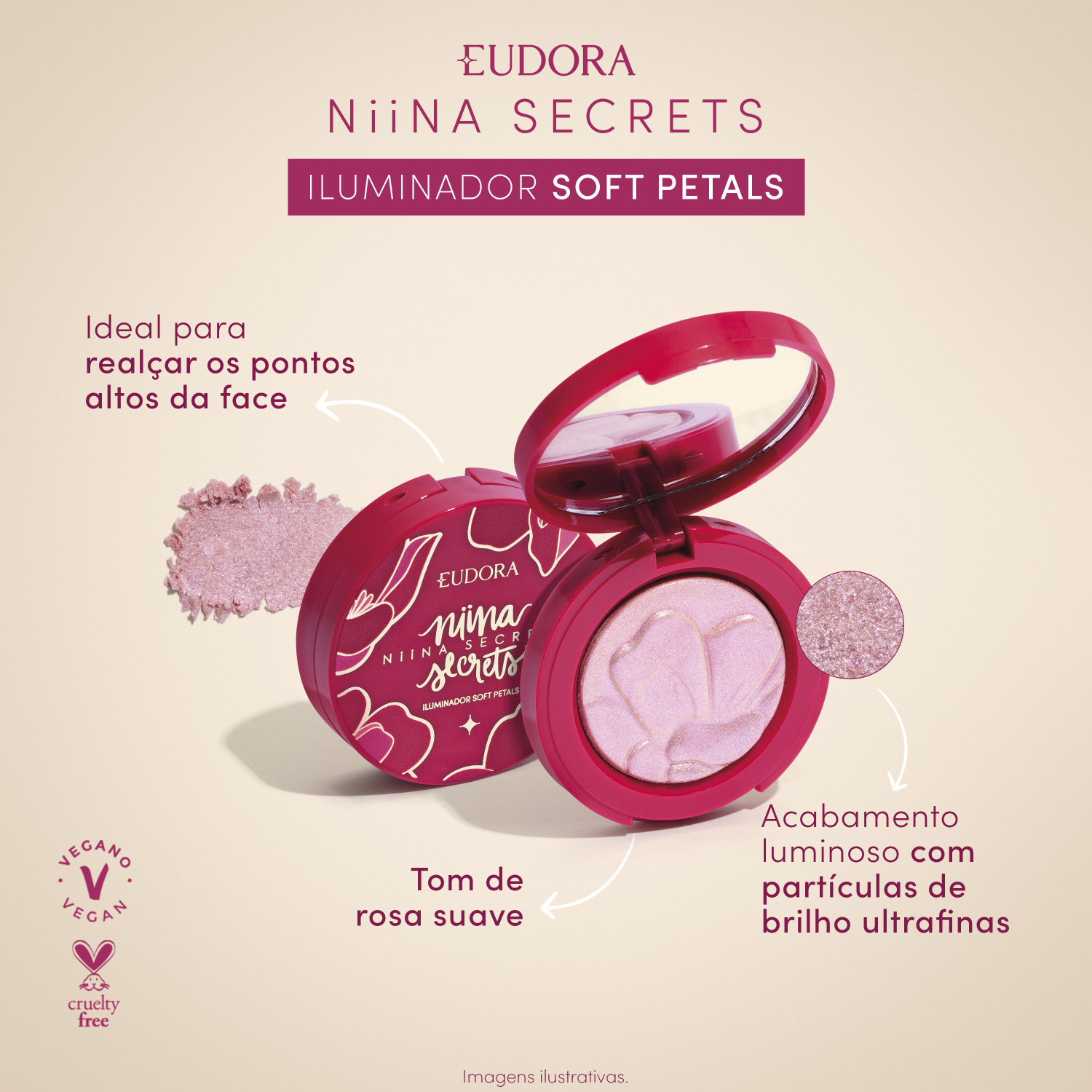Eudora Combo Niina Secrets Soft Petals: Paleta de Sombras 10g + Iluminador 3g