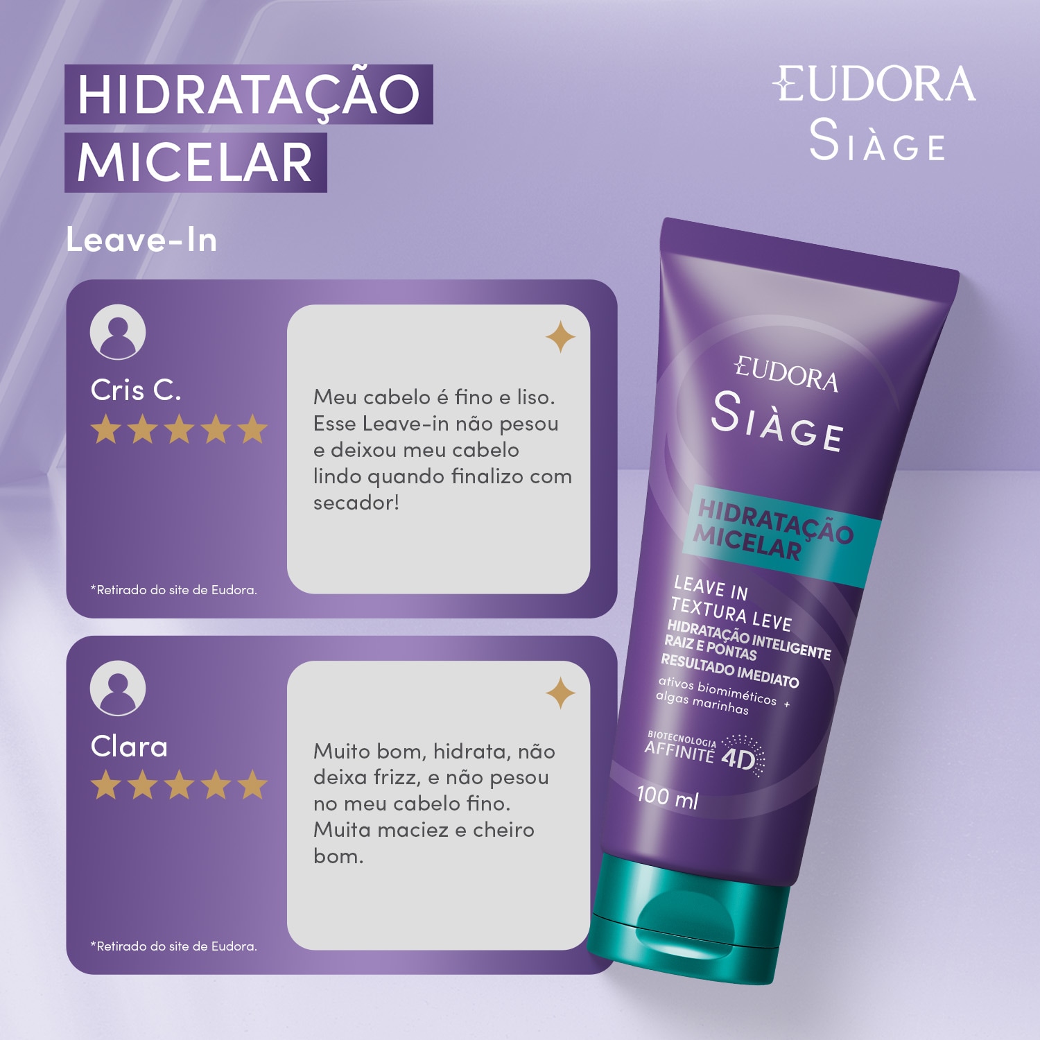Eudora Combo Siàge Hidratação Micelar: Leave-In 100ml + Condicionador 200ml