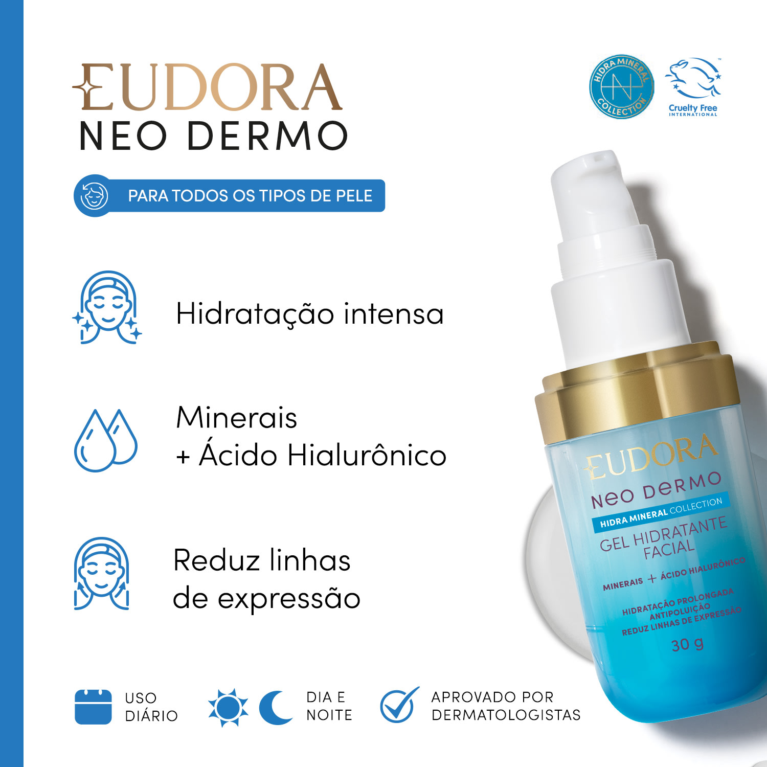 Neo Dermo Combo Neo Dermo: Gel de Limpeza Purific Collection 150g + Gel Hidratante Facial Hidra Mineral Collection 30g + Gel Hidratante Facial Antissinais 45+ Pró Age Collection 50g
