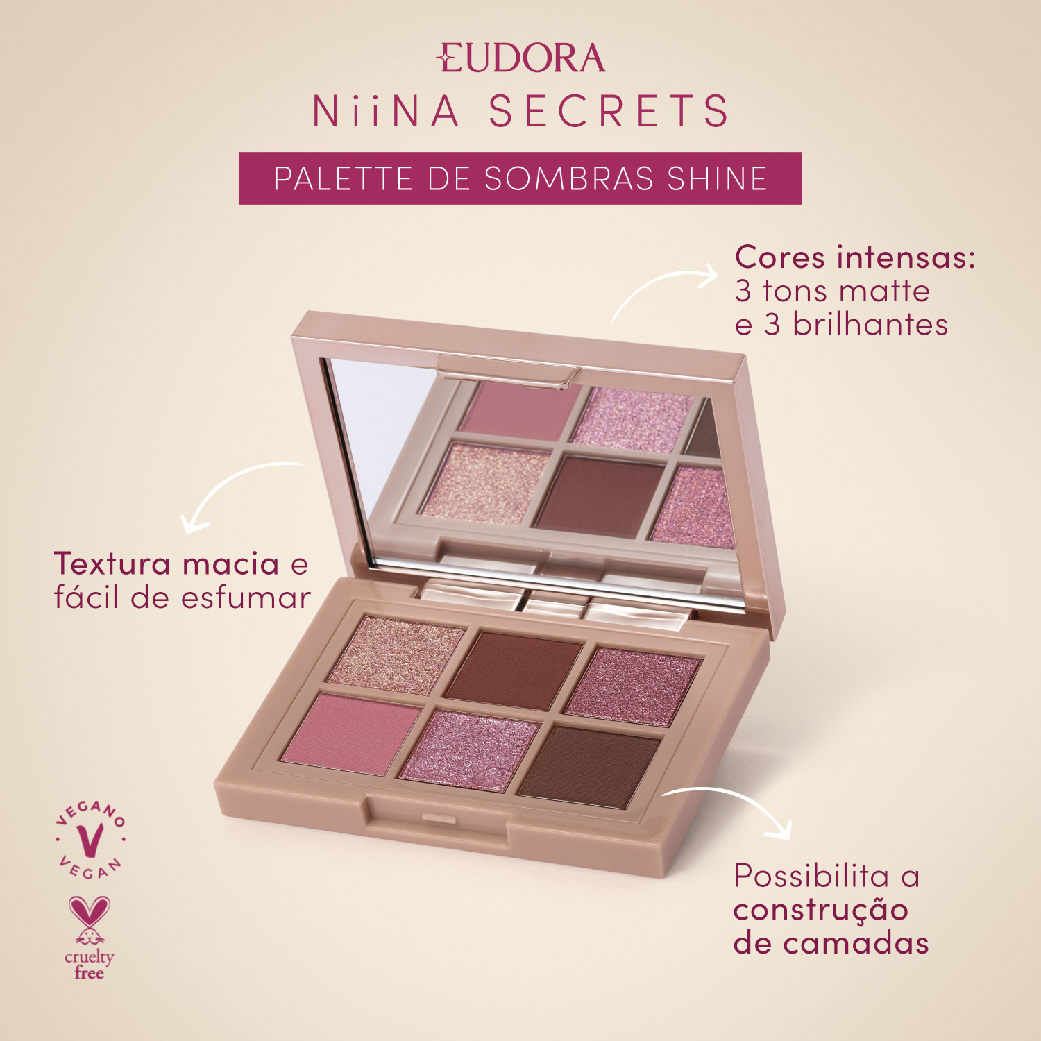 Niina Secrets Combo Niina Secrets: Paleta de Sombras Shine 5,4g + Hidra Balm Vinho 3,2g