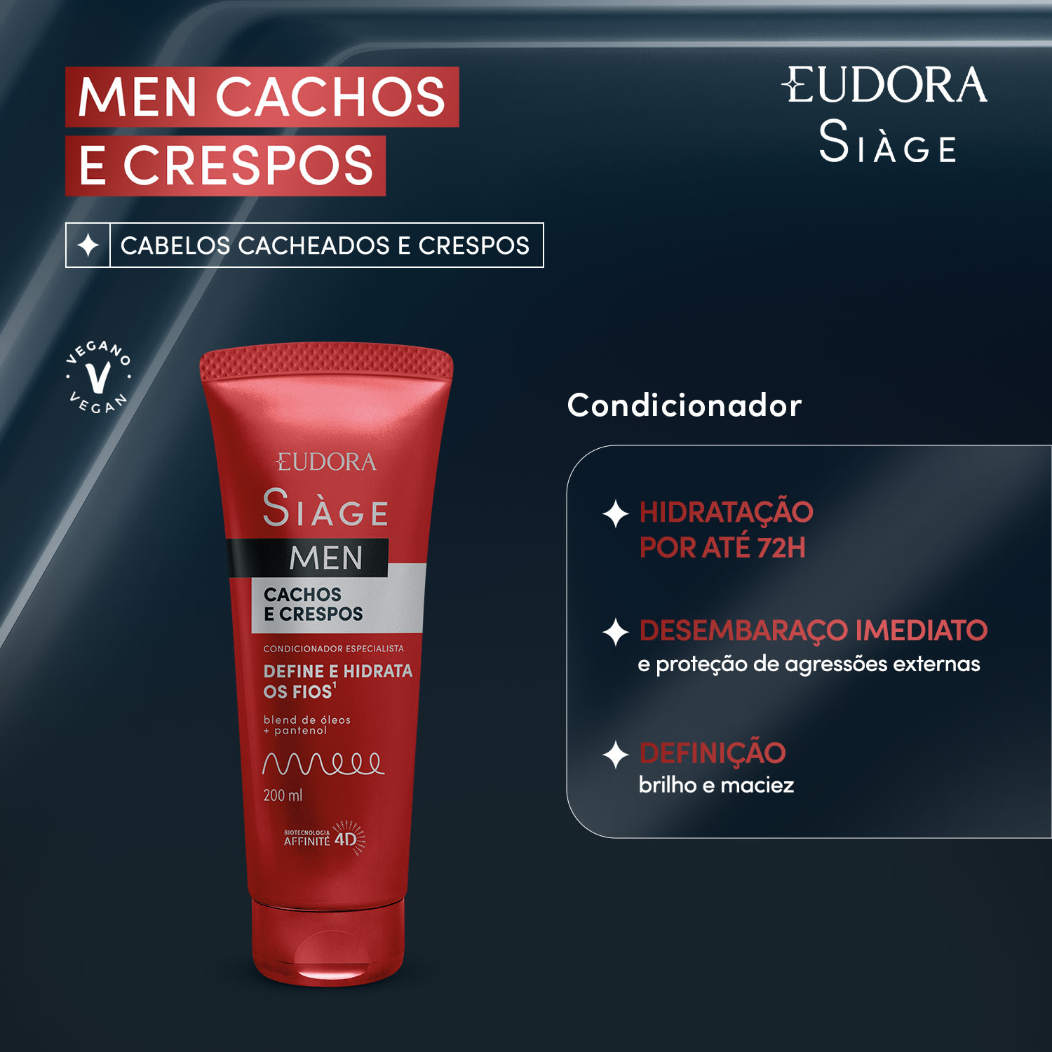 SIÀGE Combo Men: Condicionador Cachos e Crespos 200ml + Shampoo Cachos e Crespos 250ml + Creme para Pentear 250g