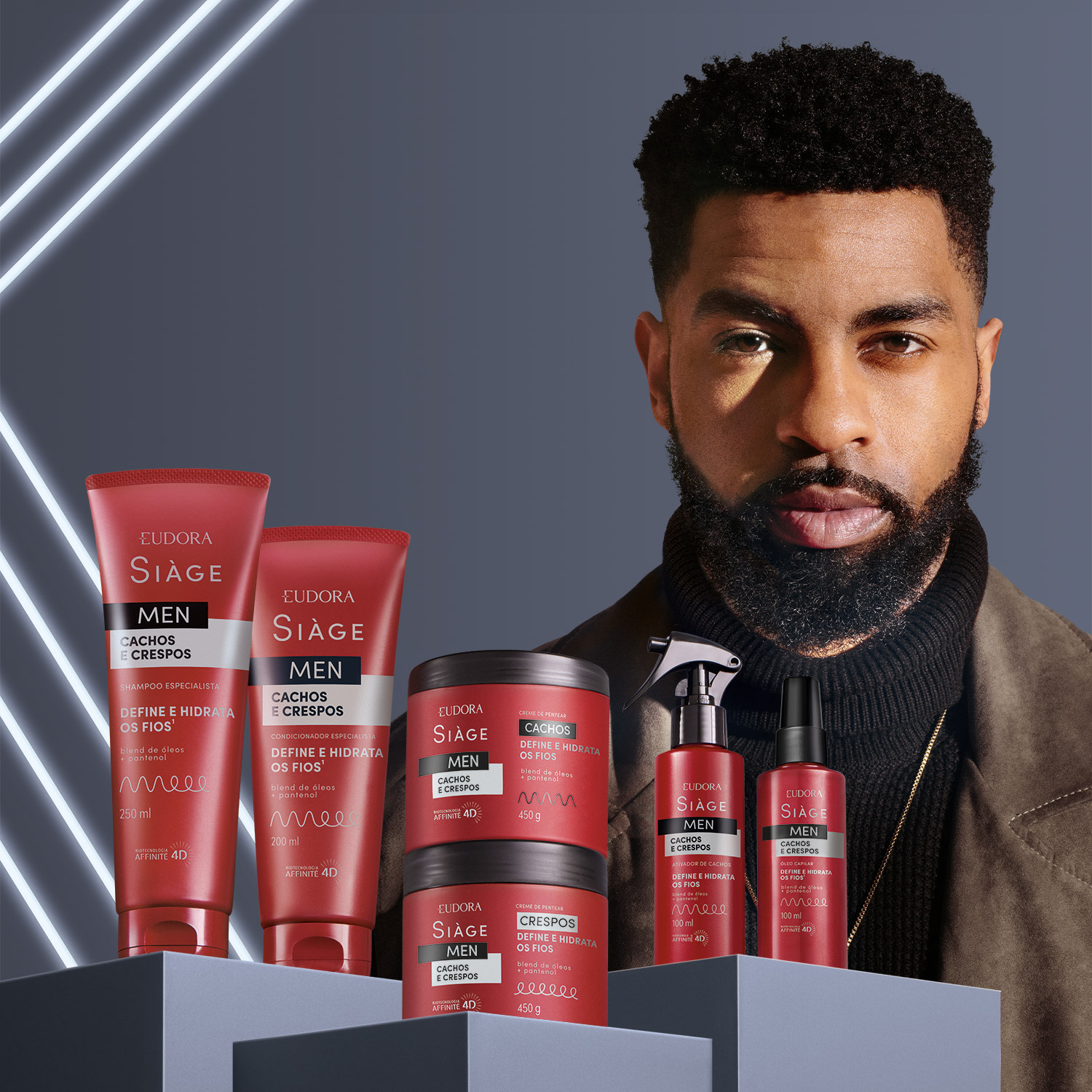 SIÀGE Combo Men: Condicionador Cachos e Crespos 200ml + Shampoo Cachos e Crespos 250ml + Oleo Capilar Cachos e Crespos 30ml